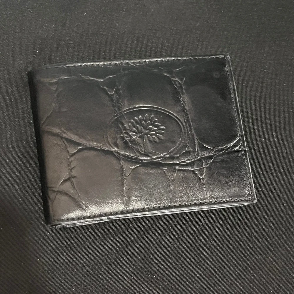 Mulberry Vintage Black Croc Embossed Leather Trifold Wallet Made in England Mens